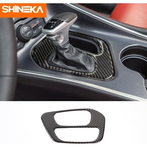 SHINEKA Carbon Fiber Interior Car Gear Shift Cover Sticker Trim for Dodge Challenger 2015 2016 2017 2018 2019 2020 Accessories