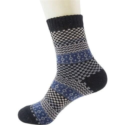 2020 Winter Warm Mens Vintage Ethnic Woolen Warm Long Socks Checked Striped Geometric Ribbed Knit Men Socks