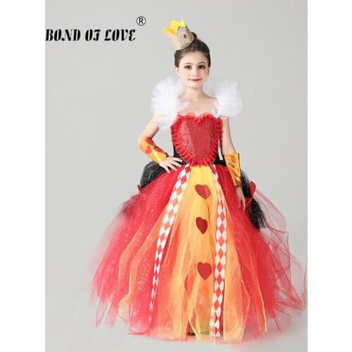 2021 NEW Halloween Cosplay Kids Costume Evil Red Queen Sparkly Girls Tutu Dresses Children Pageant Party Costume