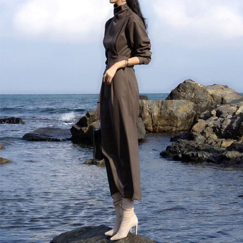 Women 2021 Spring Autumn New Solid Elegant Dress Female Long Maxi Split Dresses Office Lady Casual Slim One-piece Vestidos Z310