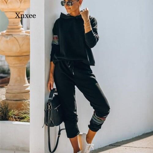 Autumn Plus Size Womens Two-Piece Suit Hooded Pullover Sweatshirt Top and Pants Sports Suit Womens Suit