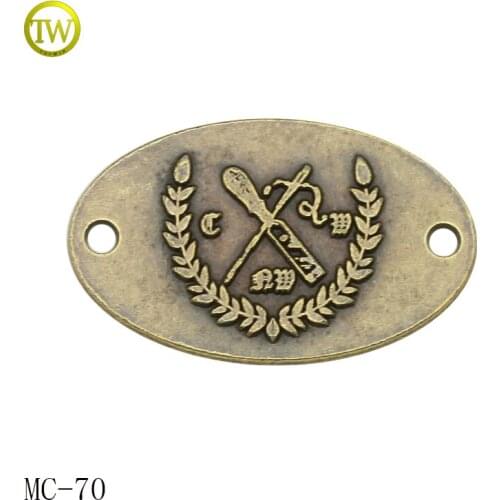 Custom Oval shape antique brass Logo Small Metal Name Tags for Clothing