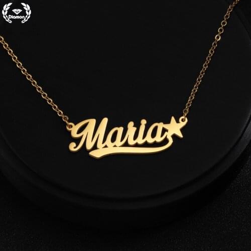 Diamon Personalized Stainless Steel Necklace With Star Shape For Women Custom Name Letter Silver Choker Pendant Jewelry Gift