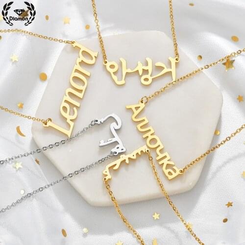 Diamon Custom Language Necklaces Personalized Names Letter Jewelry Gold Necklace Chain Stainless Steel Pendant for Women Gifts