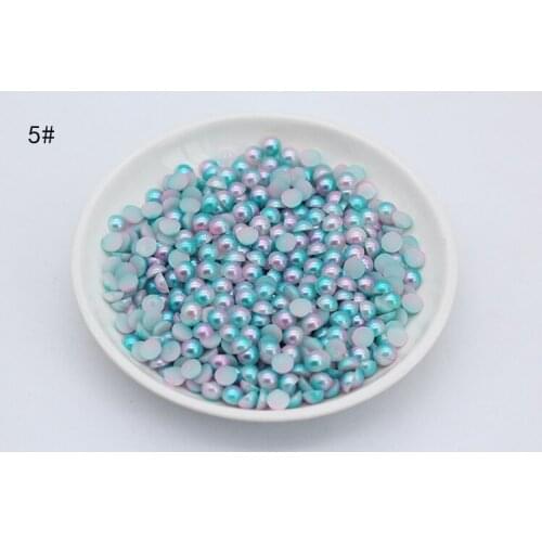 3/4/5/6/8mm Lake blue Colorful Half Round Imitation Pearls Flatback Scrapbook Beads DIY For Garment/Phone Case/Nail Making 5