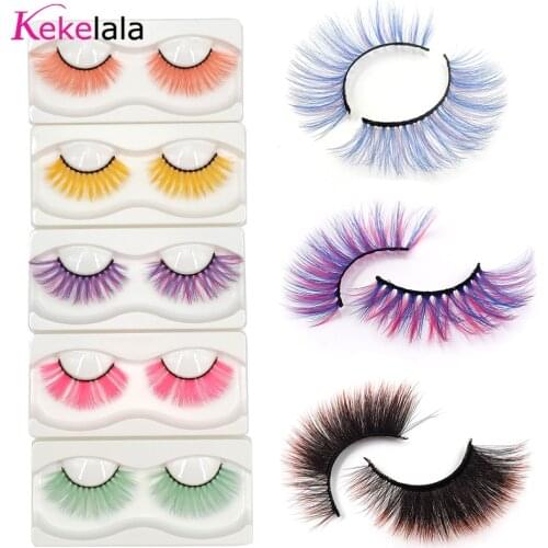 Fluffy Thick Dramatic 3D Faux Mink Colored Eyelashes Pink Red Natural Synthetic Colorful Rainbow Color Eye Lashes for Holiday