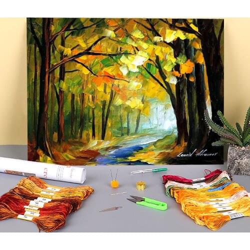 The Path Sunbeams Printed Canvas 11CT Cross-Stitch Kit Embroidery DMC Threads Hobby Handicraft Handiwork Needlework Stamped