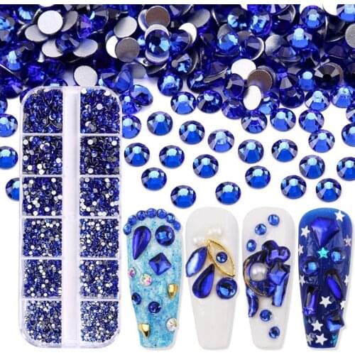Q1QD 3600pcs Nail Crystals AB Nail Art Rhinestones Round Beads Flatback Glass Charms Gems Stones 6 Sizes for Nails Decor