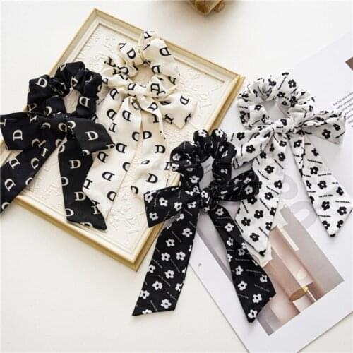 Fashion Letter Print Elastic Hair Bands For Women Girls Bowknot Scrunchies Headband Hair Ties Ponytail Holder Hair Accessories