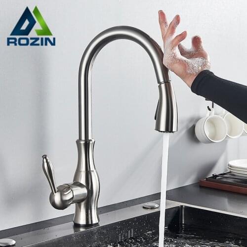 Rozin Upgrade Smart Touch Kitchen Faucet Poll Out Sensor Faucets Nickel/Black 360 Rotation Crane Dual Outlet Water Mixer Taps