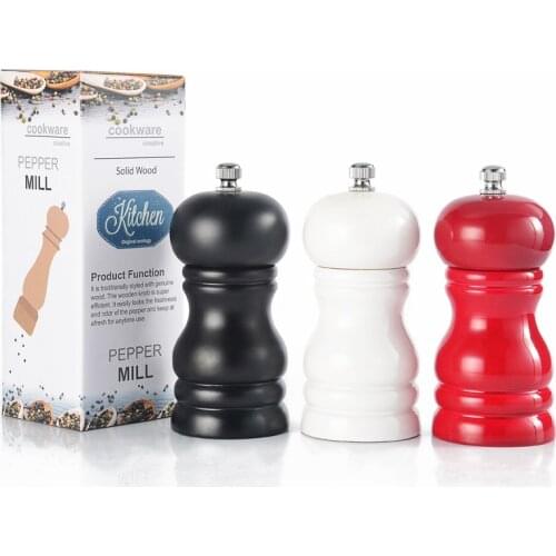 Soild Wood Salt Pepper Grinder Manual Pepper Grinder Shaker Pepper Baking Varnish Pepper Mill Household Convenient Kitchen Tools