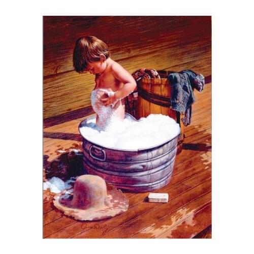 Taking bath Cute kid Portrait Cross Stitch Kits Needlework Embroidery Crafts 14ct Unprinted DIY Arts Handmade Home Decor