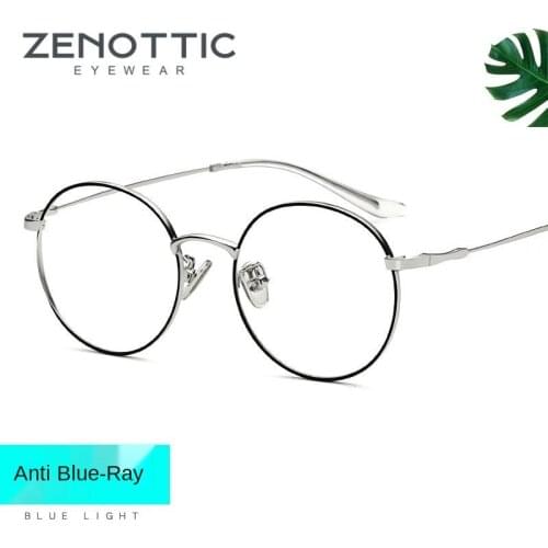 ZENOTTIC Alloy Anti-blue light Computer Glasses Frames Women Men Ultralight Vintage Round Myopia Optical Prescription Eyeglasses