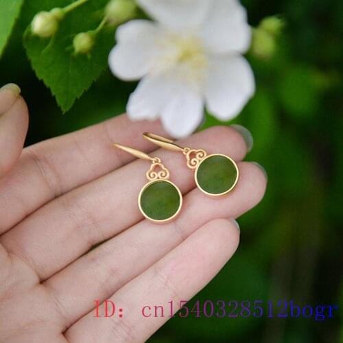 Green Jade Earrings Natural Crystal Amulet 925 Silver Fashion Gifts Zircon Gemstone Chalcedony Women Charm Jewelry
