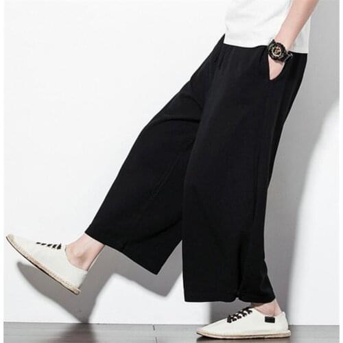 2020 Summer Plus Size Male Wild-leg Loose Pants pure Cotton linen Trousers Drawstring Joggers Black gray blue white 5xl 6xl 7xl