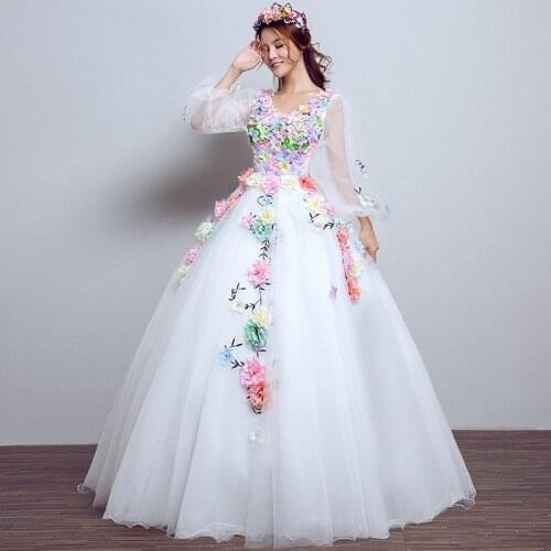 3/4 White Long Sleeve Quinceanera Dresses Vestido 15 Anos Robe De Bal Ball Gown Flower Women Lavendar Gala Gowns Sweet 16 Dress