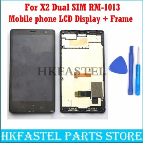 HKFASTEL LCD For Nokia X2 Dual SIM RM-1013 X2DS LCD Display Frame + Touch Screen Digitizer Glass Outer Front Panel Replacement