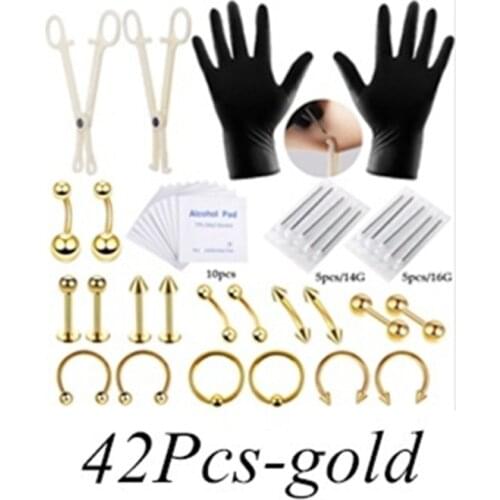 10Pcs 42 Unit/Cannula Puncture, Ear Puncture Kit, Steel Needle Clamping Tool Kit And Nasal Tip Body Puncture Package