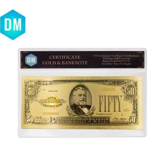 1928Years Colour USA Gold Banknote 50 Dollar Banknotes Replica Money Bills Gold Plated Business Gift Collection