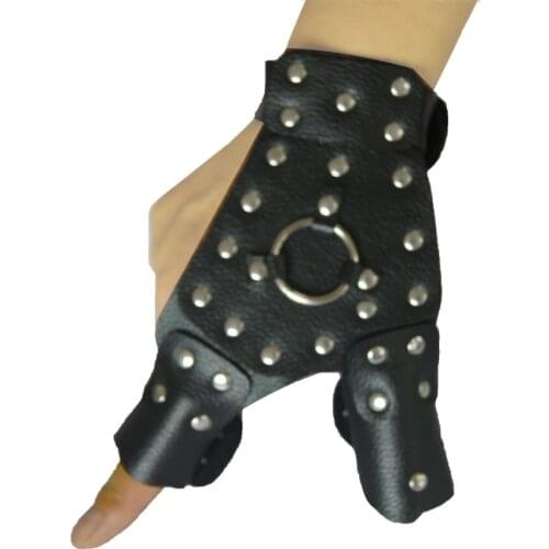 1pk High quality black PU leather slingshot fishing finger guard hand guard right handed