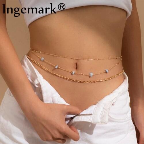 2Pcs/Set Sexy Vintage Blue Stone Tassel Pendant Belly Chain Bohemia Multilayer Waist Chains Accessories for Women Body Jewelry