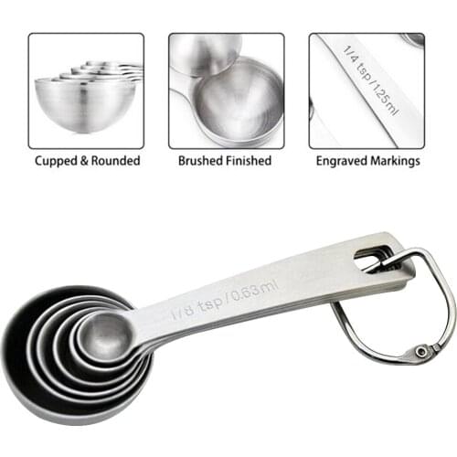 6pcs 0.6 to 15ml Measuring Spoons Sliver Stainless Steel Kitchen Measure Tool Food Baking Gadget 3