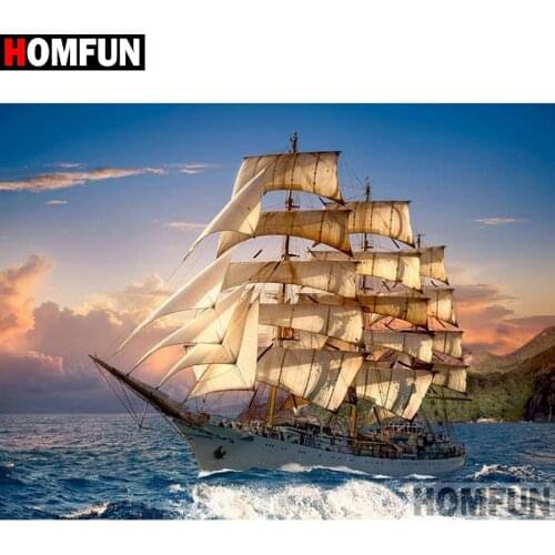 HOMFUN Full Square/Round Drill 5D DIY Diamond Painting "Boat sunset sea" 3D Diamond Embroidery Cross Stitch Home Decor A19826