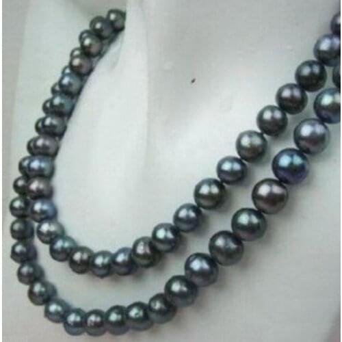Free Shipping Natural AA+ 8-9MM TAHITIAN BLACK PEARL NECKLACE 33"
