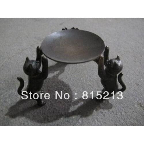 Bi00503 Details about 3-cat Plate Round Exquisite antique Chinese Beautiful Bronze