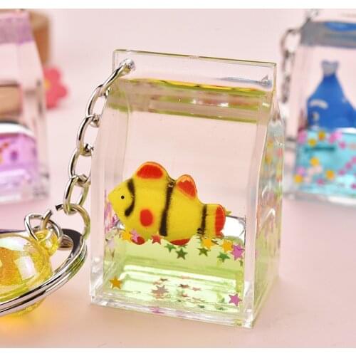 New Cow Milk Drinks Acrylic Keychain Cartoon Marine animals Moving Liquid Keyrings decompression drift bottle Jewelry Kids Gifts