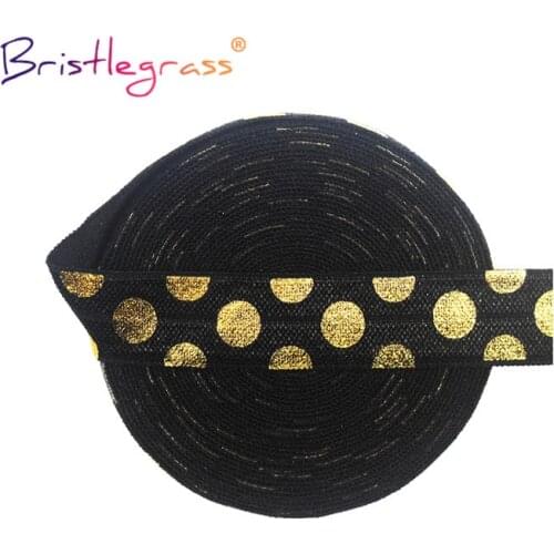 BRISTLEGRASS 50 100 Yard by Roll 5/8" 15mm Gold Polka Dot Foil Print Foldover Elastic FOE Spandex Band Tape Hair Tie Sewing Trim