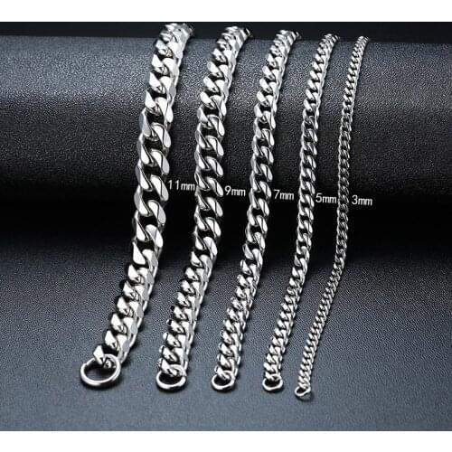 Vintage Punk Stainless Steel Necklace Men Women Curb Cuban Link Chain Chokers Hip Hop Metal Jewelry 3/5/7MM