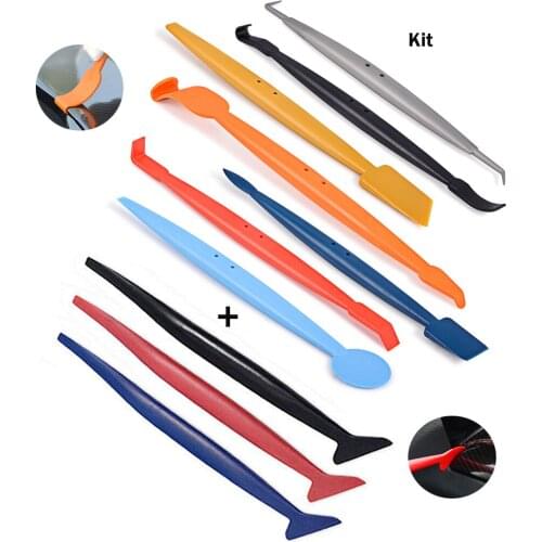 FOSHIO 10pcs Car Accessories Wrap Tool Kit Carbon Fiber Vinyl Wrapping Tools Window Tint Film Stickers Micro Stick Squeegee Set