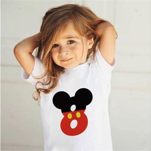 Disney Number 0-9 Letter Print Boys/Girls T shirt Kids Mickey Happy Birthday Gift Number Clothes Baby Cartoon T-shirt Dropship