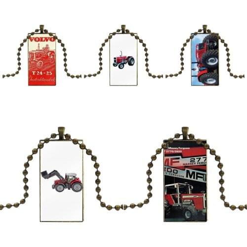 Necklace With Bronze Plated Glass Cabochon Choker Long Pendant Rectangle Necklace For Schoolgirl Maxi Massey Ferguson Tractors