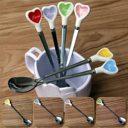 6 Types Multicolor Love Hearts Stainless Steel Coffee Spoon With Long Handle Ice Cream Dessert Tea Spoon Kitchen Tableware