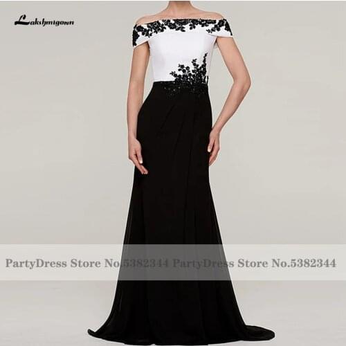 Lakshmigown Modest Wedding Guest Dress Black Mother Of The Bridal Dress 2021 Vestidos de Noite Memaid Evening Gowns Off Shoulder
