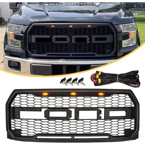 Modified For F150 Raptor Grill For F-150 2015 2016 2017 Front Grill Trim Front Bumper Grilles Mesh Raptor Racing Grills Mesh