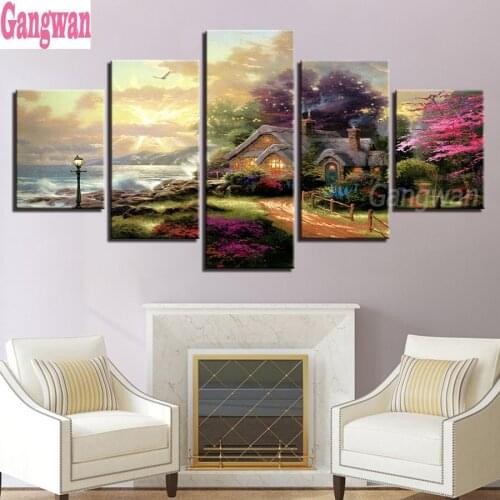 5 Pcs Seashore Dream cottage full square/round drill 5d diy diamond painting embroidery 3D cross stitch diamond kits home decor
