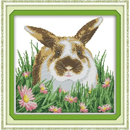 The rabbit in the flowers cross stitch kit animal 14ct count canvas fabric craft x stitching embroidery DIY handmade needlework