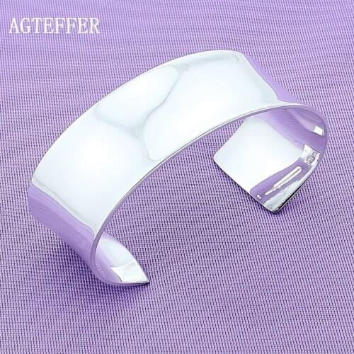 AGTEFFER New Arrival Pure 925 Sterling Silver Bangle Bracelets Women Smooth Open Bracelet Fashion Jewelry Engagement Christmas