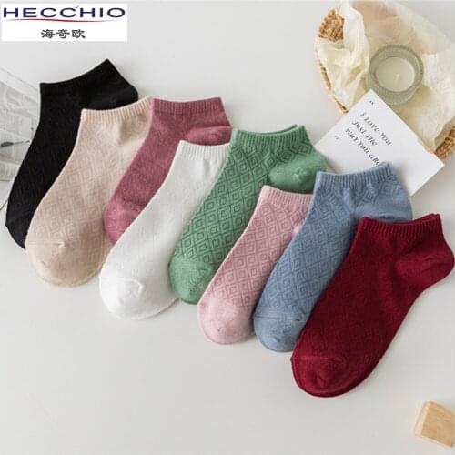 New Summer Thin Boat Socks Female Japanese Socks Ins Street Trend Lattice Breathable Cotton Socks Girl Socks Female