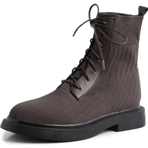 New Genuine leather Knitting wool Martin boots Womens boots European Autumn winter Female boots cowhide Womens shoes