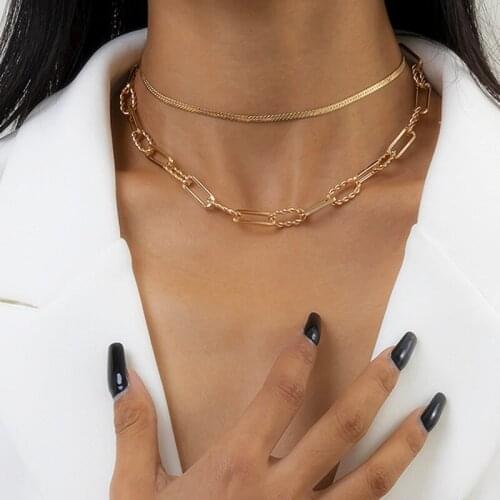 MWSONYA Fashion Retro Clavicle set Necklace for women hollow flat snake chain double geometric chokers necklaces Jewelry Gift