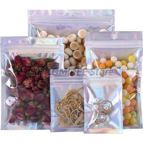 NEW 10pcs Aluminum Foil Packaging Zip Lock Bag Clear Laser Jewelry Bag Smell Proof Food Heat Seal Reclosable Pouch