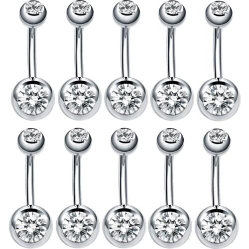 10 pcs/lot Piercing Navel Surgical Steel Single Crystal Rhinestone Belly Button Rings Navel Piercing Ombligo 5/8mm Ball Nombril