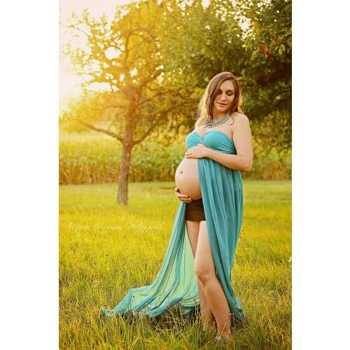 Long Maternity Shoot Dress Pleated Pregnancy Photography Dresses Split Side Maxi Maternity Gown Photo Prop For Pregnant Women