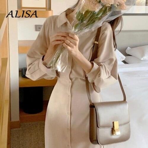 Women Elegant French Office Dress 2021 New Ladies Spring Summer Slim Lace-up Vintage Lantern Sleeve Shirt Dresses Korean Robe