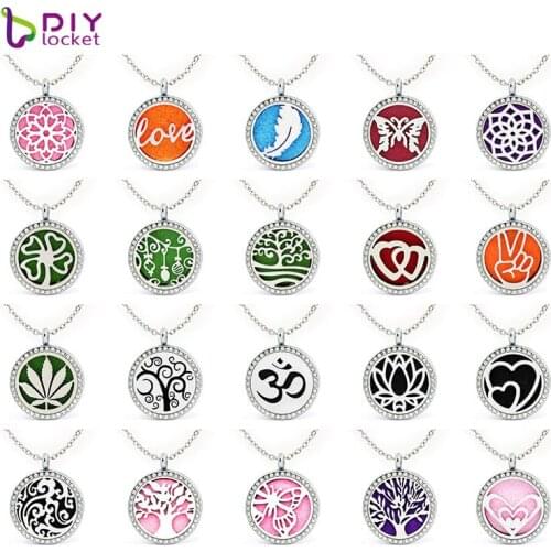 Mix Style Crystal Alloy Essential Oil Diffuser Pendant 30mm Diffuser Essential Oil Necklace With Stainless Steel Chain AN106-280