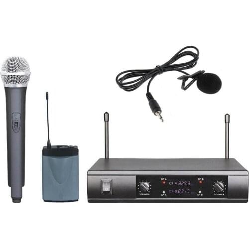Bolymic Professional UHF Wreless Microphone Handheld Lavalier Lapel Dual channel karaoke party Microphone System